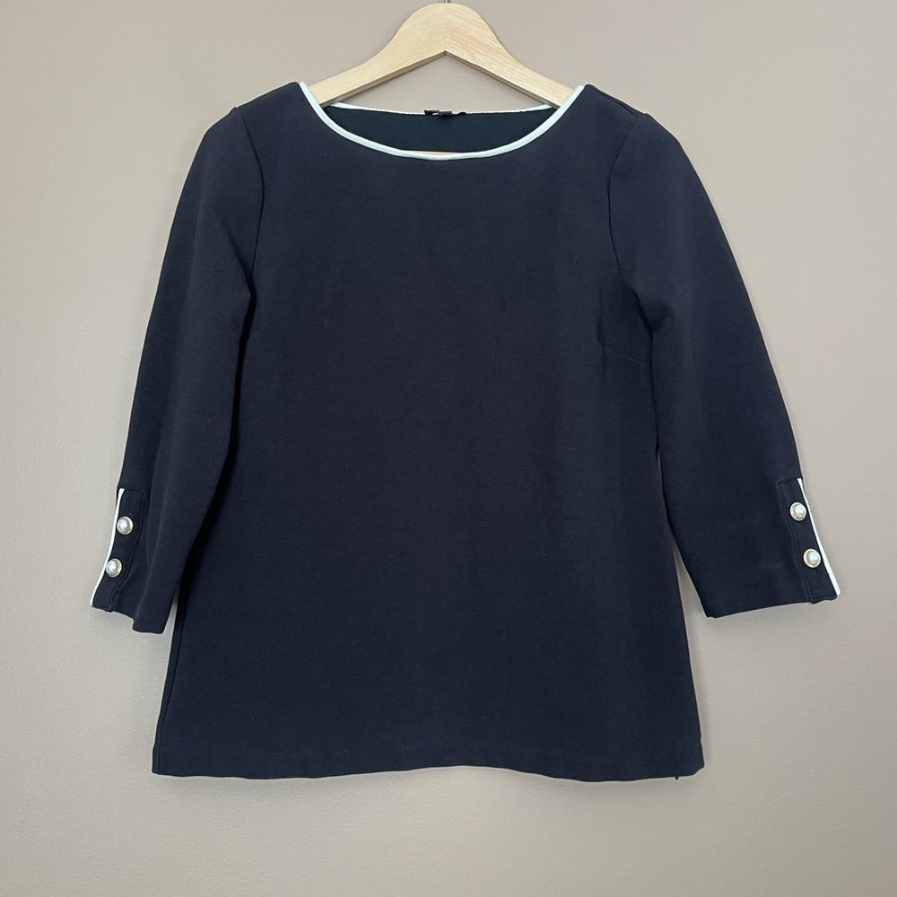 {Talbots} Ponte Knit Top with Pearl Detail on Sleeves in Black - Medium Petite